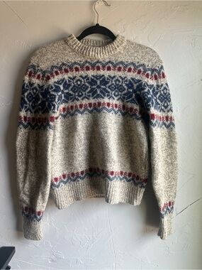 Vintage Fair Isle Nordic Wool Sweater Cottagecore Scandinavian Cozy Knit Sz S
